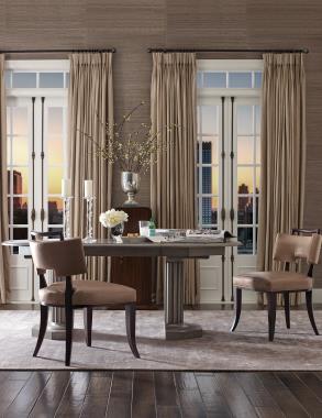 HC3441-70 Eden Roc Dining Table Top and HC3442-70 Eden Roc Pedestal Base and HC3409-02 St. Giorgio Dining Chairs with Handle Room Scene